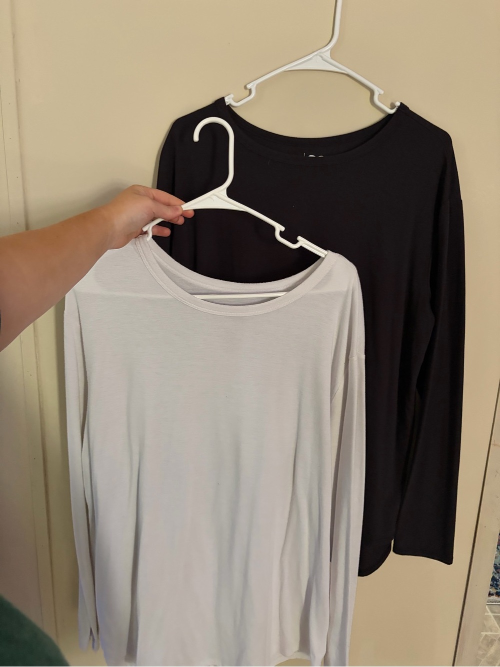Basic Long Sleeve Crew Neck Top Duo - Black & White